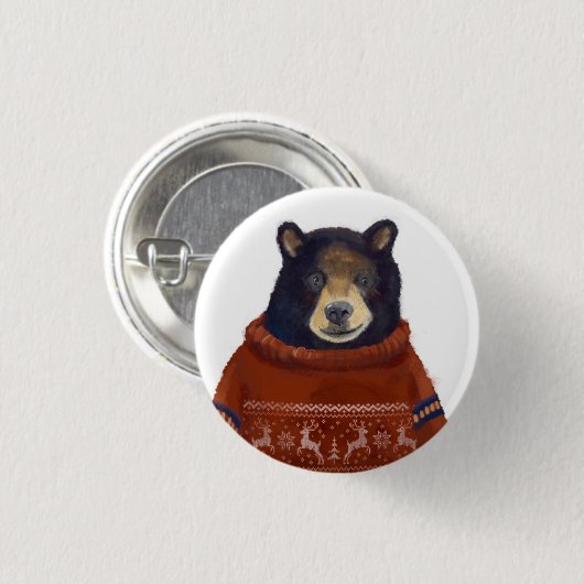 Roter Ren-Strickjacke-Bär Button (Vorne & Hinten)