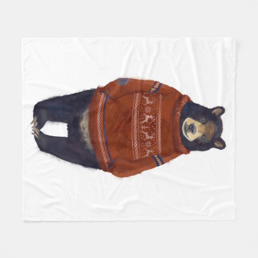 Roter Ren-Strickjacke-Bär Fleecedecke (Vorderseite (Horizontal))