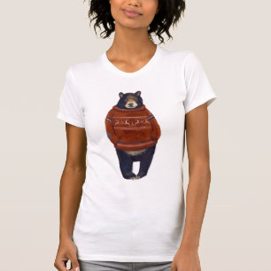 Roter Ren-Strickjacke-Bär T-Shirt