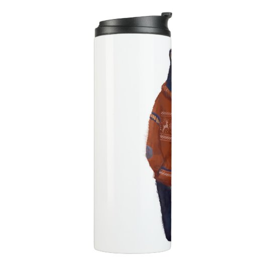 Roter Ren-Strickjacke-Bär Thermosbecher (Nach links gedreht)