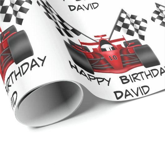 Roter Rennwagen Geschenkpapier (Rolleneckpunkt)