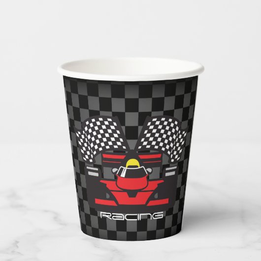 roter Rennwagen Gestaltungspapier-Cup Pappbecher (Rückseite)