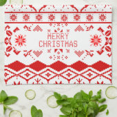 Roter Rentier Knittermuster Weißer Hintergrund Handtuch (Gefaltet)