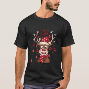 Roter Rentier Männerschwarzer T - Shirt
