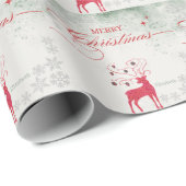 Roter Rentier Silver Snowflakes Grüne Weihnachten Geschenkpapier (Rolleneckpunkt)