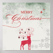 Roter Rentier Silver Snowflakes Grüne Weihnachten Poster (Vorne)