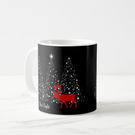 Roter Rentier Weißer Weihnachtsbaum Stille Nacht Kaffeetasse (Vorderseite Links)