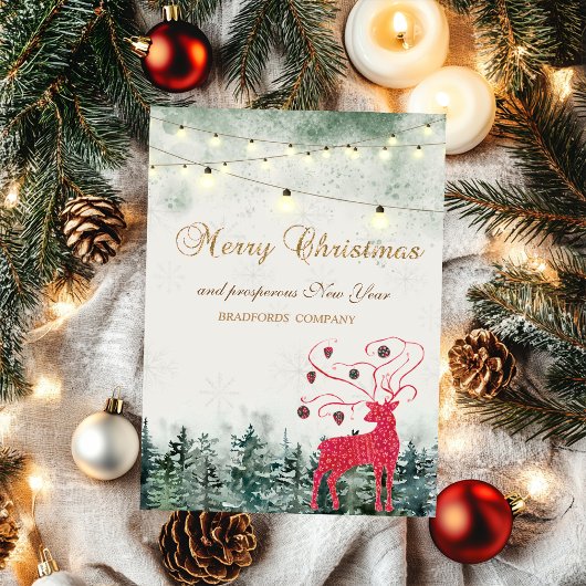 Roter Rentierfisch, Wald, Weihnachtsfeiertag Feiertagskarte