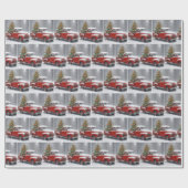 Roter Retro-Lieferwagen mit Weihnachtsbaum Geschenkpapier (Flach)