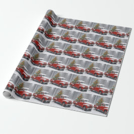Roter Retro-Lieferwagen mit Weihnachtsbaum Geschenkpapier