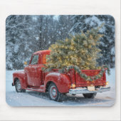 Roter Retro-LKW mit Weihnachtsbaum Mousepad (Vorne)