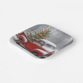Roter Retro-LKW mit Weihnachtsbaum Pappteller (Gewinkelt)