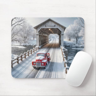 Roter Retro-LKW und gedeckte Brücke Mousepad