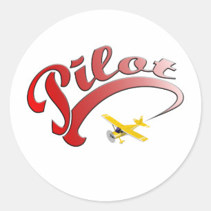 Roter Retro Pilot mit gelbem Flugzeug Runder Aufkleber