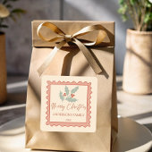 Roter Retro Post Briefmarke Rahmen frohe Weihnacht Quadratischer Aufkleber