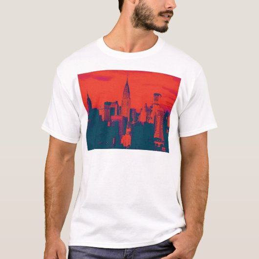Roter Retro-Stil Pop Art New York City T-Shirt (Vorderseite)