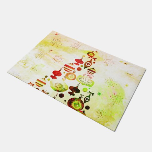 Roter Retro Weihnachtsbaum Fußmatte (Schrägansicht)