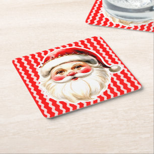 Roter Retro-Weihnachtsmann Roter Ric Rac Weihnacht Rechteckiger Pappuntersetzer