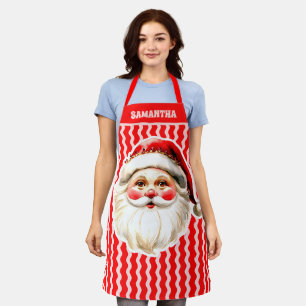 Roter Retro-Weihnachtsmann roter Ric-Rac-Weihnacht Schürze