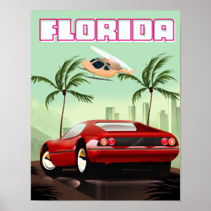 Roter Retrosportwagen Poster