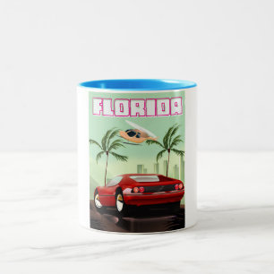 Roter Retrosportwagen Zweifarbige Tasse