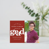 Roter rett Datum Abschluss Foto fett formatiert Ty Einladungspostkarte (Stehend Vorderseite)