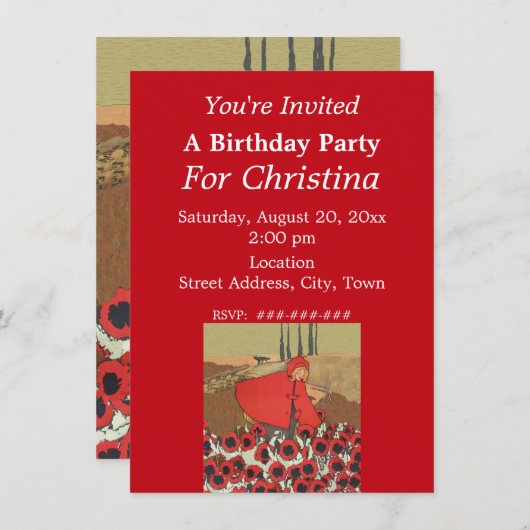 Roter Riding Hood Picking Blume Einladung (Vorne/Hinten)