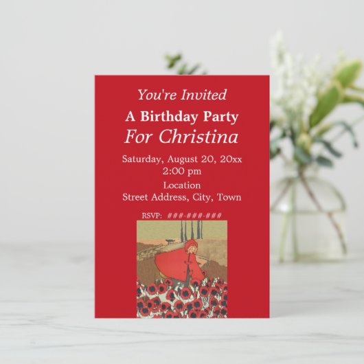 Roter Riding Hood Picking Blume Einladung (Stehend Vorderseite)