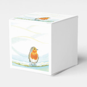 Roter Robin auf Schneefall im Winter Geschenkschachtel