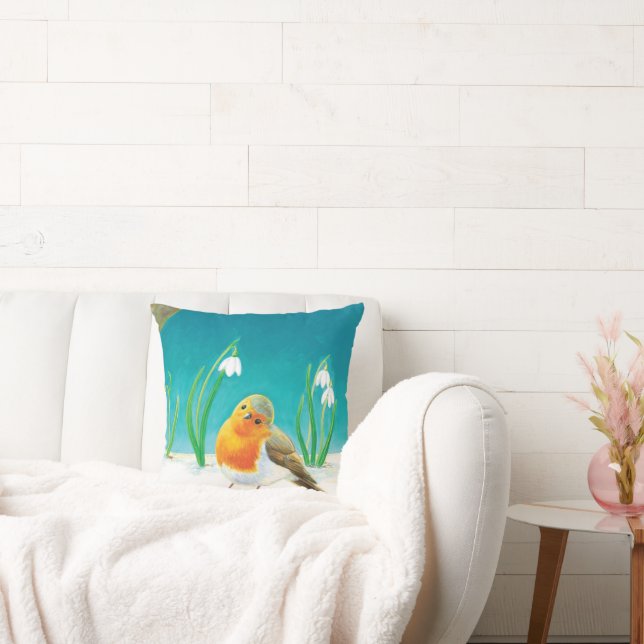 Roter Robin (Erithacus rubecula) Frühling Kissen (Liege)