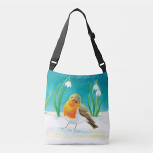 Roter Robin (Erithacus rubecula) & Frühlingsschnee Tragetaschen Mit Langen Trägern