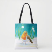 Roter Robin (Erithacus rubecula) & Weißer Schneefa Tasche (Vorderseite)