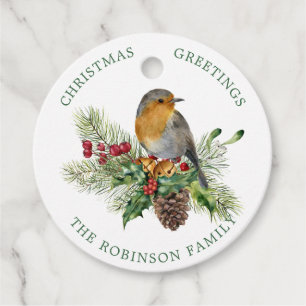 Roter Robin, Kiefer, Heilige Weihnachten, Glocken  Geschenkanhänger