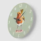 Roter Robin-Vogelniedliche Watercolor-Kunst Große Wanduhr (Winkel)