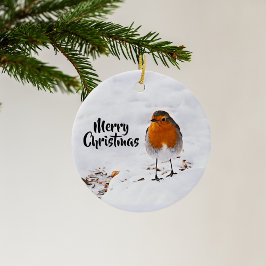 Roter Robin Vogelschnee Frohe Weihnachten Keramikornament