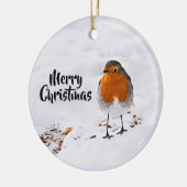 Roter Robin Vogelschnee Frohe Weihnachten Keramikornament (Links)