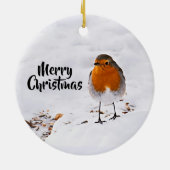 Roter Robin Vogelschnee Frohe Weihnachten Keramikornament (Hinten)