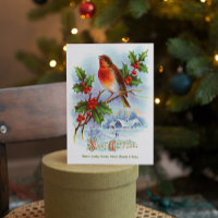 Roter Robin Weihnachts-Stechpalme Vintage-Grußtext