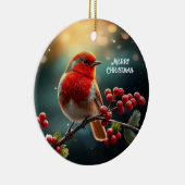 Roter Robin-Weihnachtsbaumschmuck Keramik Ornament (Rechts)