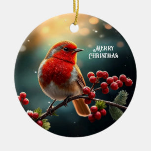 Roter Robin-Weihnachtsbaumschmuck Keramik Ornament