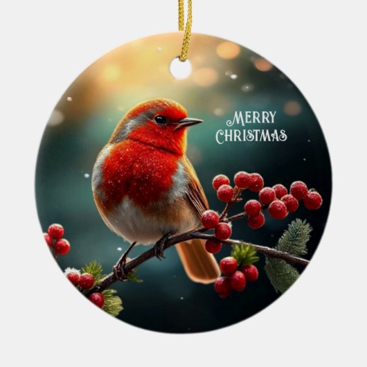 Roter Robin-Weihnachtsbaumschmuck Keramik Ornament (Vorne)