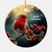 Roter Robin-Weihnachtsbaumschmuck Keramik Ornament (Hinten)