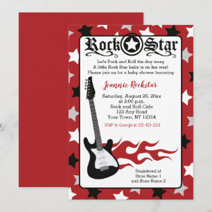 Roter Rockstar-Gitarre Rock-a-Bye-Dusch-Einladunge Einladung