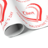 Roter Romantischer Name Happy Valentine Day Heart Geschenkpapier (Rolleneckpunkt)