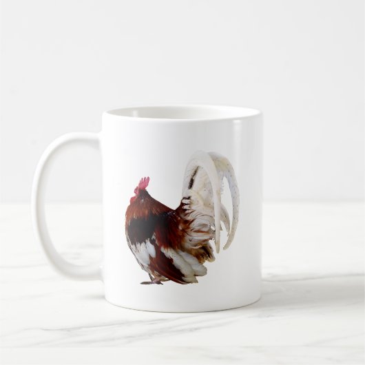 Roter Rooster mit Federn aus weißem Schwanz Kaffeetasse (Links)