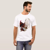 Roter Rooster mit Federn aus weißem Schwanz T-Shirt (Vorne ganz)