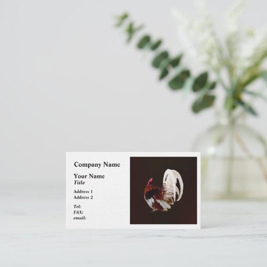 Roter Rooster mit Federn aus weißem Schwanz Visitenkarte (Stehend Vorderseite)