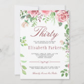 Roter Rosa Blumengarten 30. Geburtstag Party Einladung (Vorderseite)