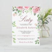 Roter Rosa Blumengarten 60. Geburtstagsparty Einladung (Stehend Vorderseite)