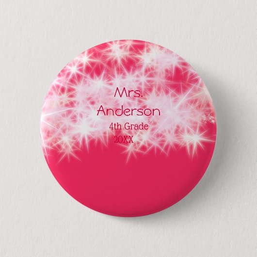 Roter rosa Glitzer funkelt zurück zur Schullehreri Button (Vorderseite)